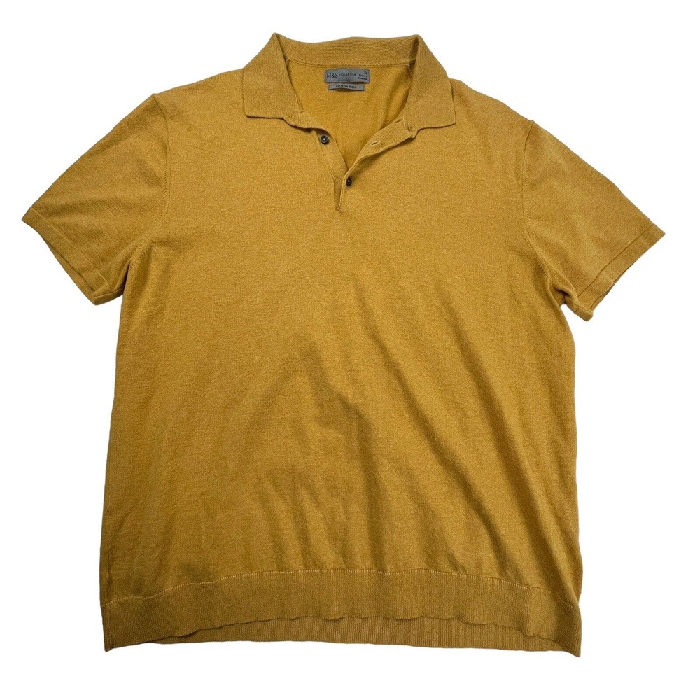 Marks & Spencer M&S Collection Cotton Rich Mustard Yellow Shirt Casual Mens XL